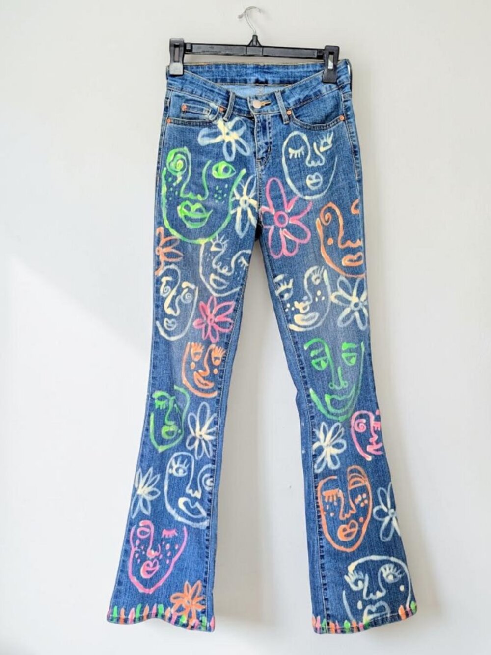Levis hand painted artsy Picasso esque fairy boho whimsygoth high rise jeans 26